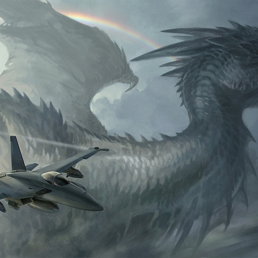 Самолет на фоне дракона