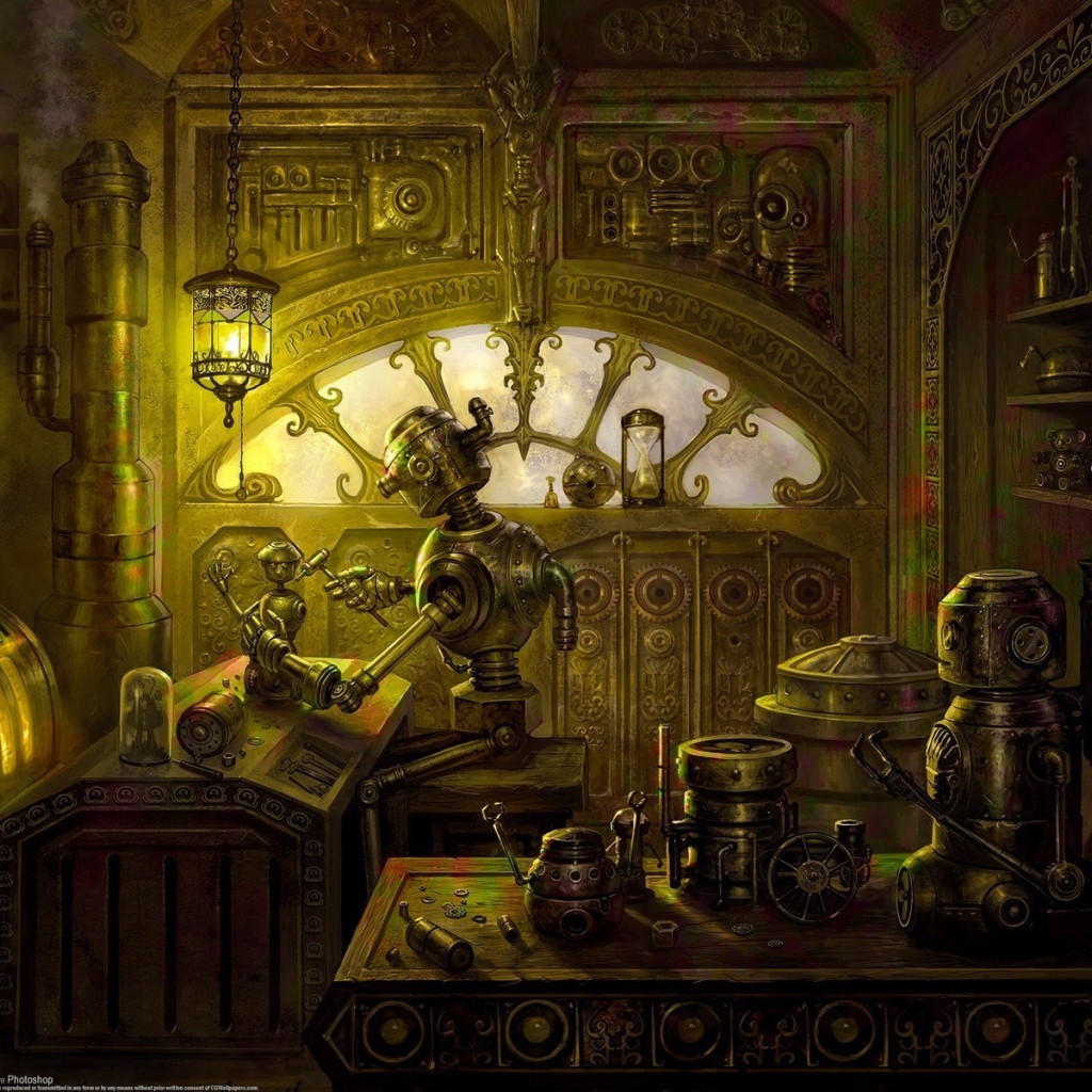 Роботы делают роботов, стимпанк