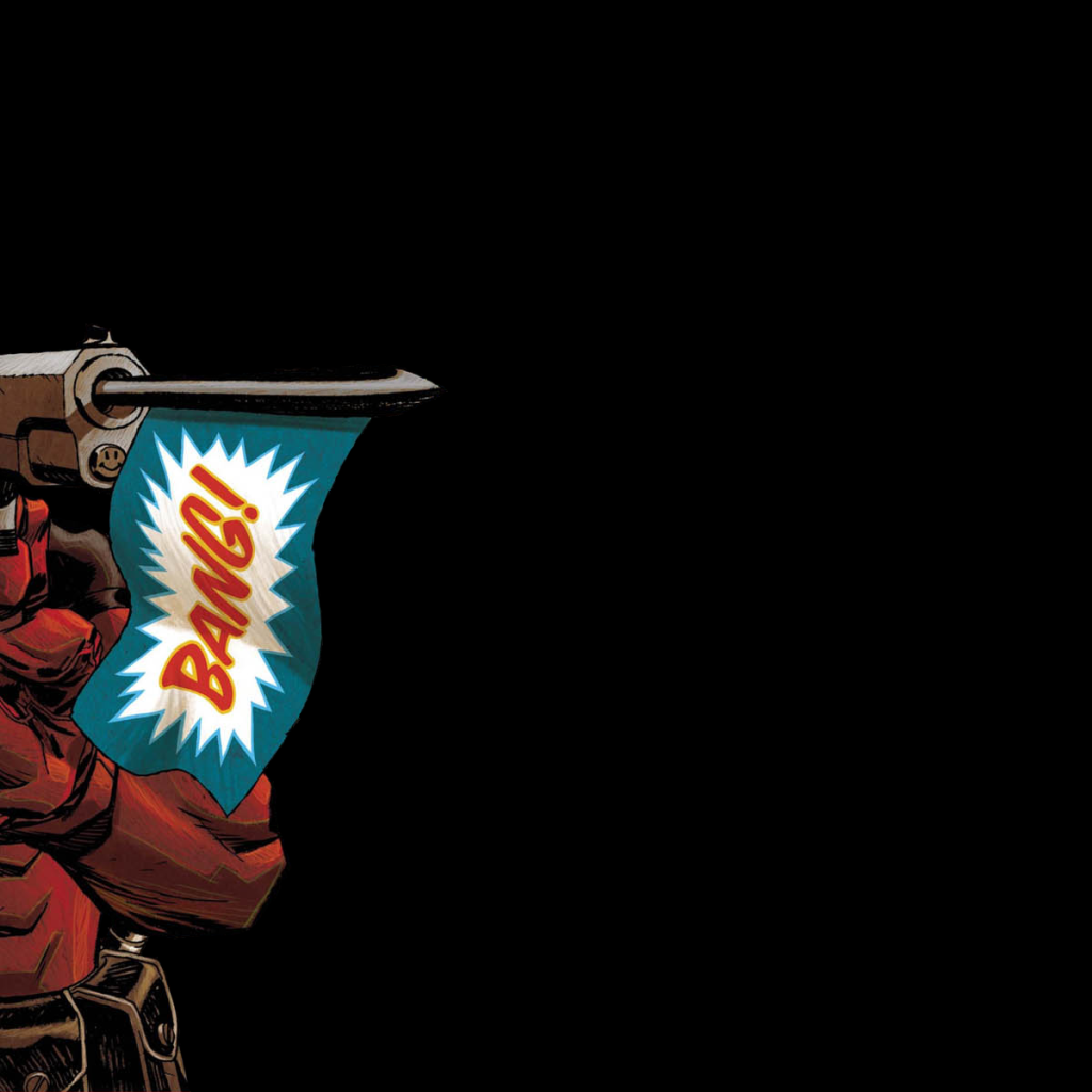 Игрушечный пистолет в руке Дэдпула