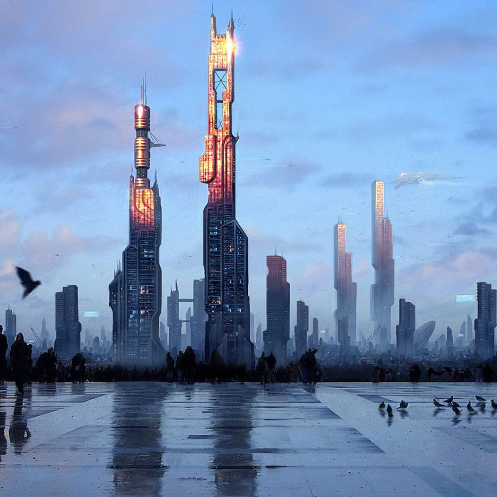 Прогулка по городской площади будущего