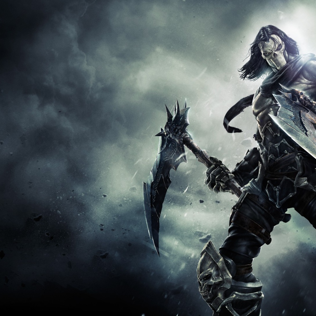 Воин в маске черепа с топорами