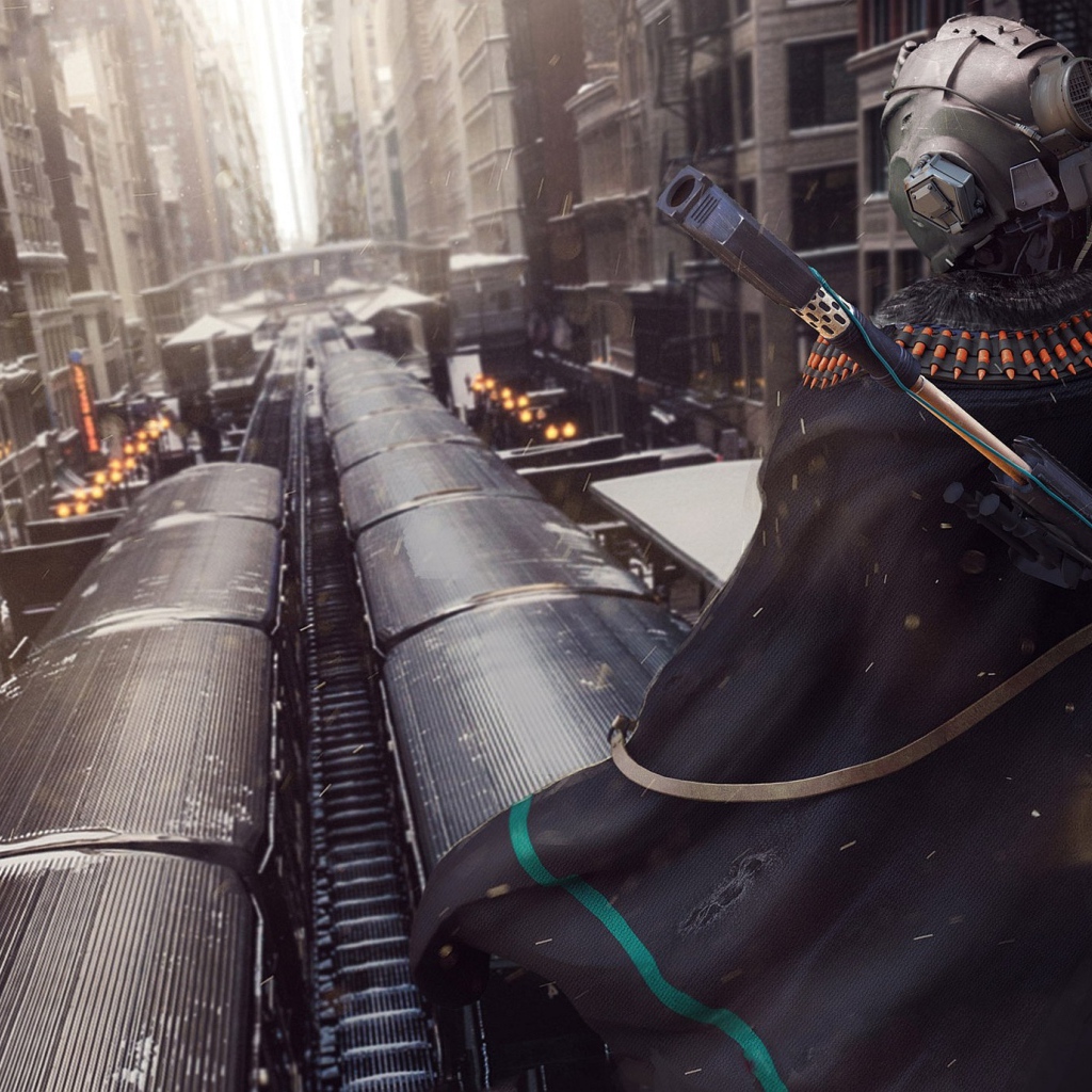 Воин в шлеме на крыше поезда метро