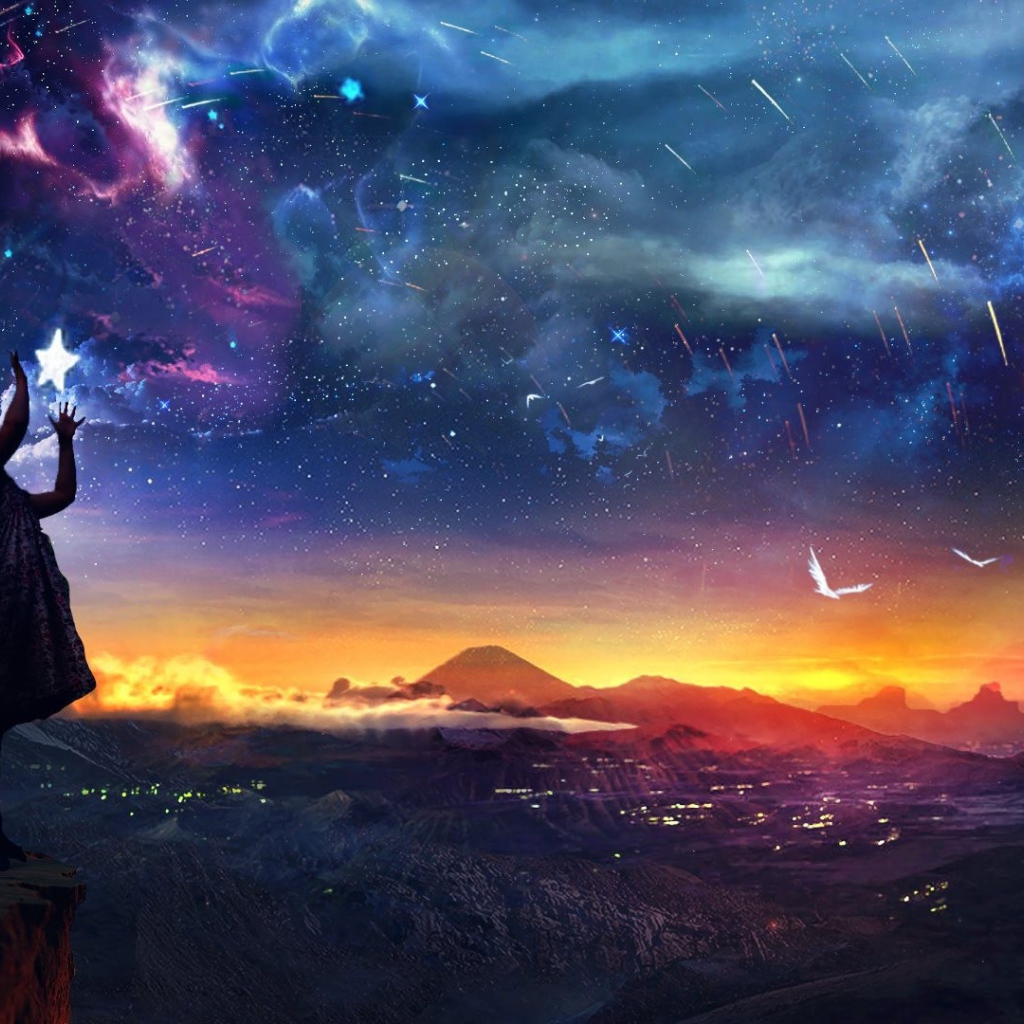 Женщина поправляет звезды в небе