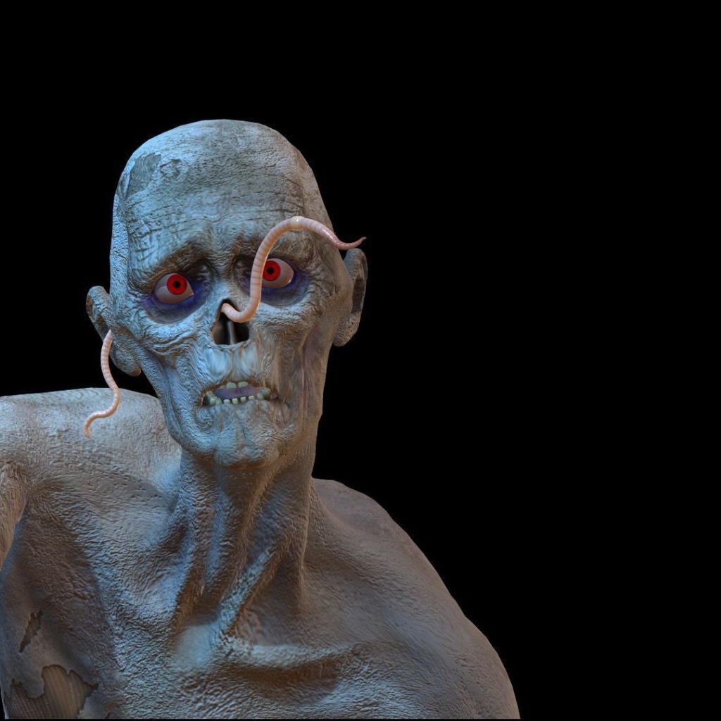 Червяк на лице зомби