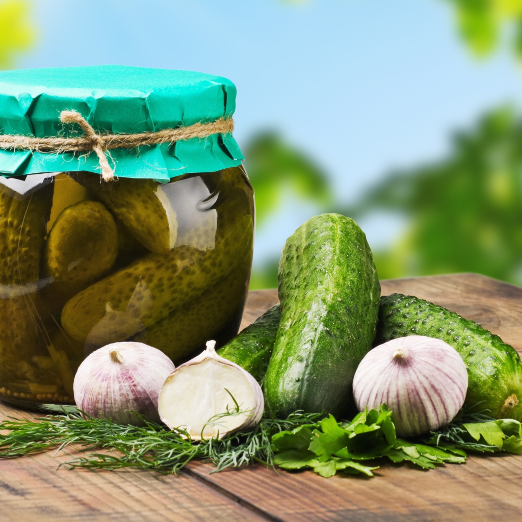 	   Pickled cucumber in glass containers