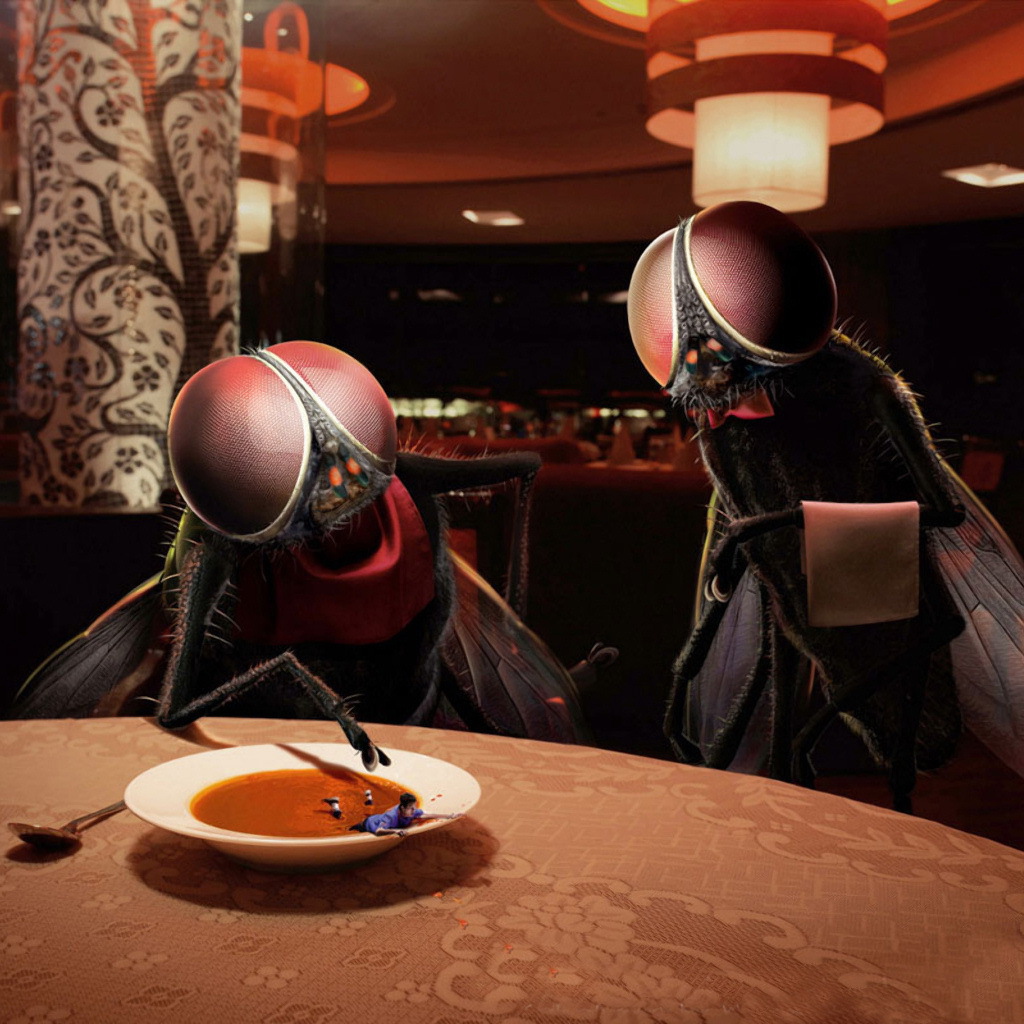 Человек в тарелке супа