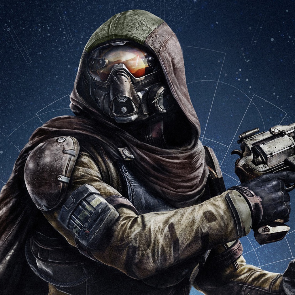 Солдат в маске с пистолетом, игра Destiny