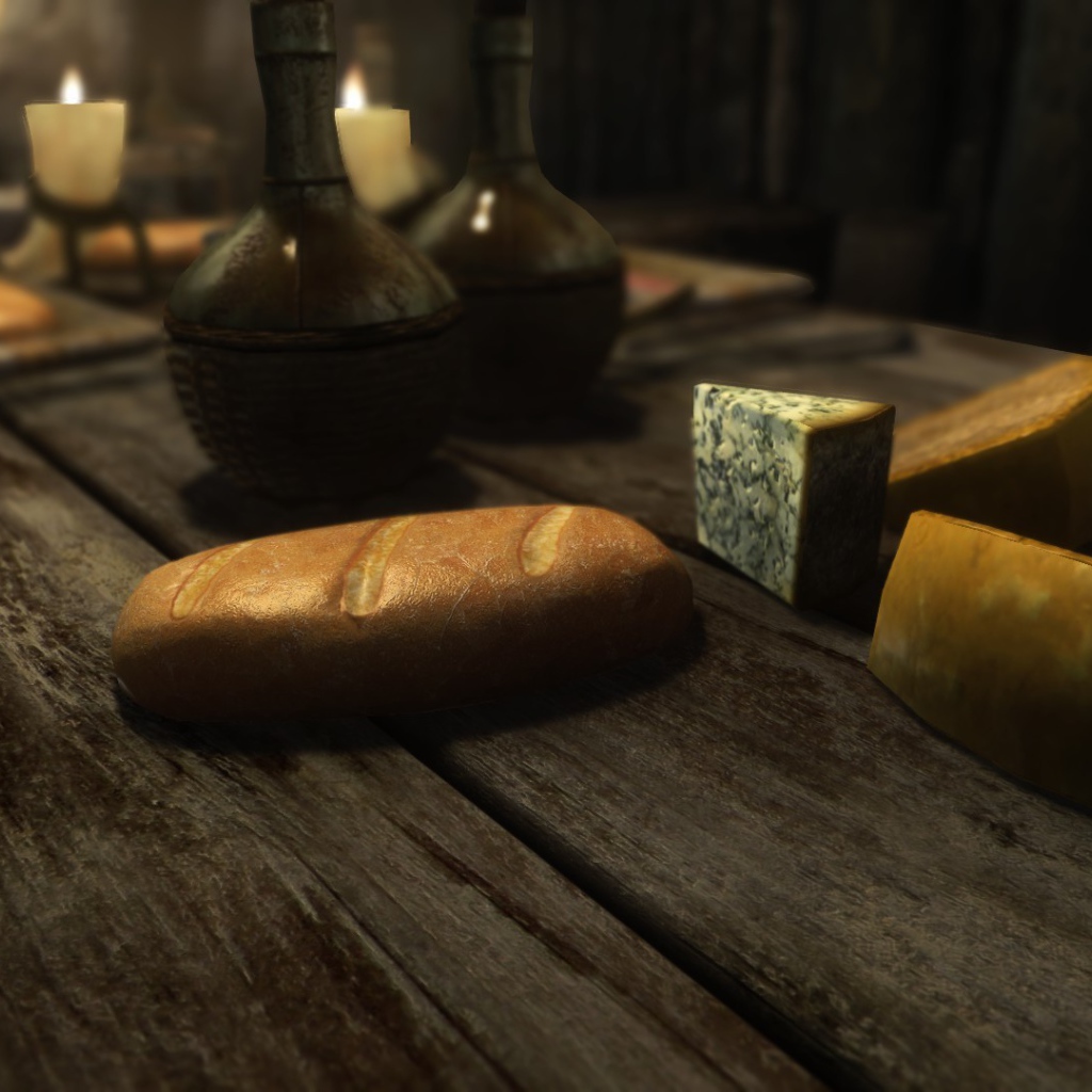 Хлеб и куски сыра на столе в игре