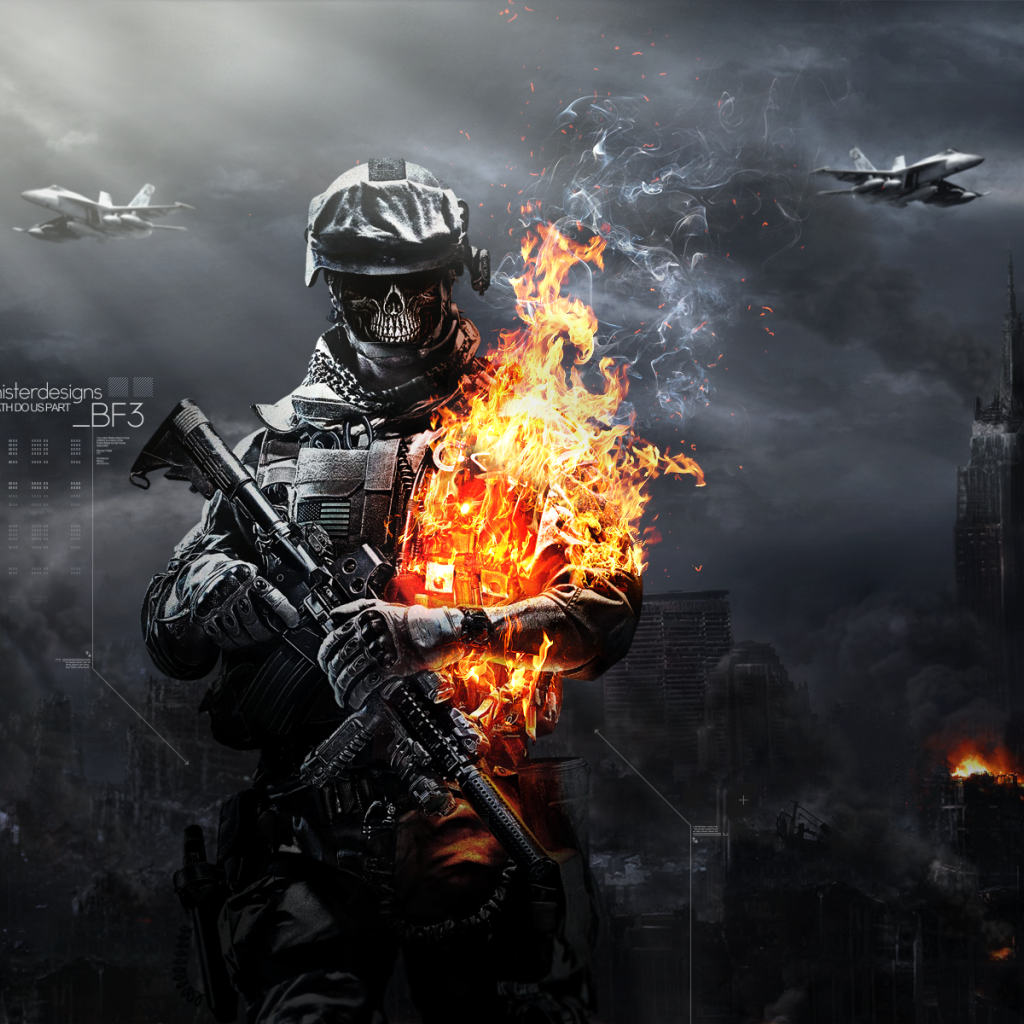 Горящий солдат из игры Battlefield 3
