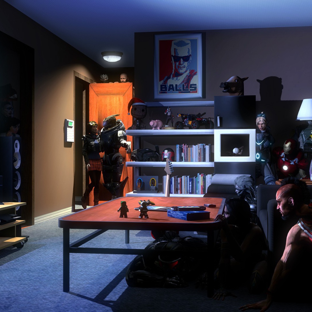 Персонажи разных игр прячутся в комнате