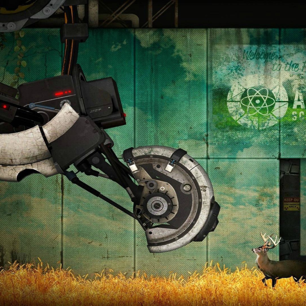 Олень перед огромным механизмом, игра Portal 2
