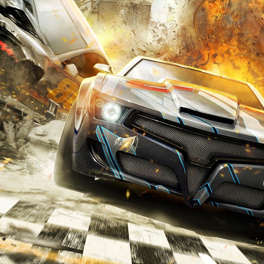 Взрывы позади автомобиля из игры