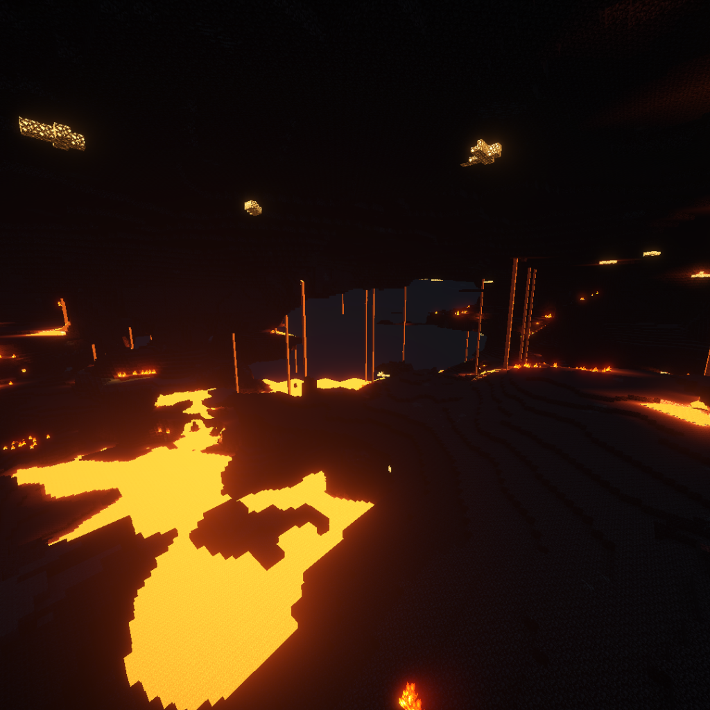 Огонь в пещере в игре Minecraft