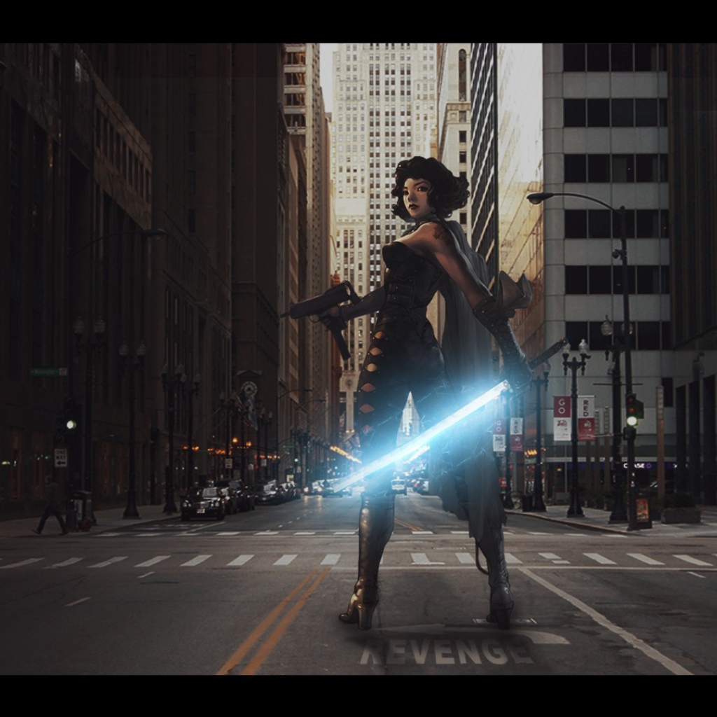 Девушка с мечом на улице, игра Gunz