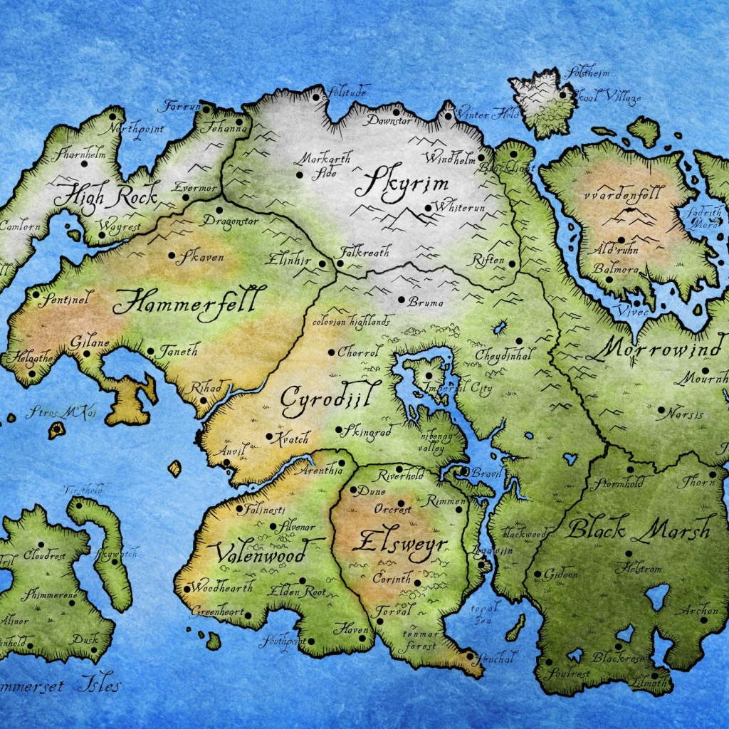 Карта Тамриэль в игре Elder Scrolls