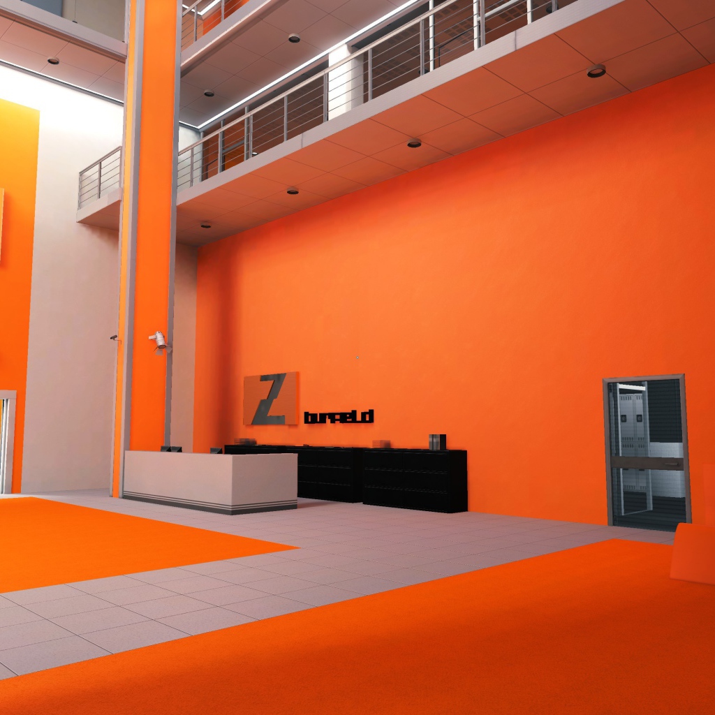 Оранжевый интерьер в игре Mirror's Edge
