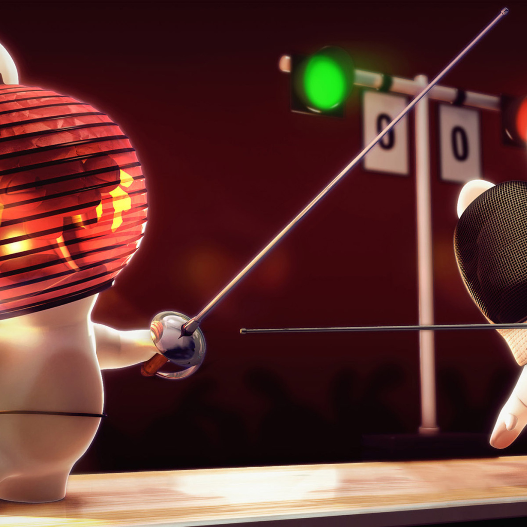 Кролики занимаются фехтованием, игра Rayman Raving Rabbids