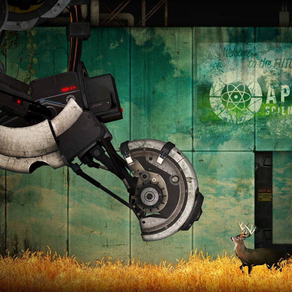 Робот и олень в игре Portal