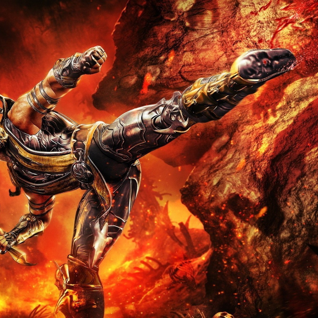 Скорпион на фоне огня в игре Mortal Kombat