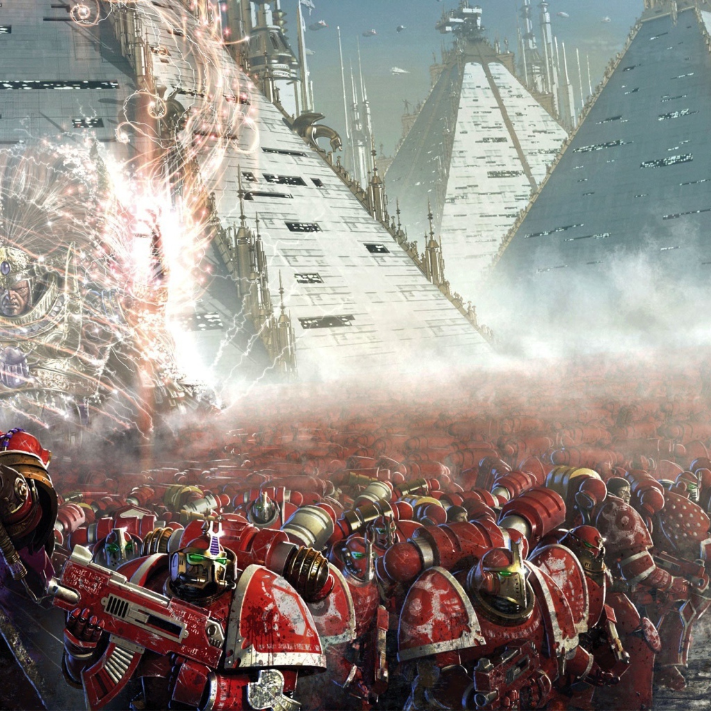 Солдаты на фоне пирамид в игре Warhammer 40000