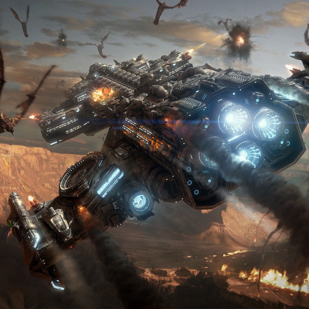 Космическое сражение в игре Starcraft II