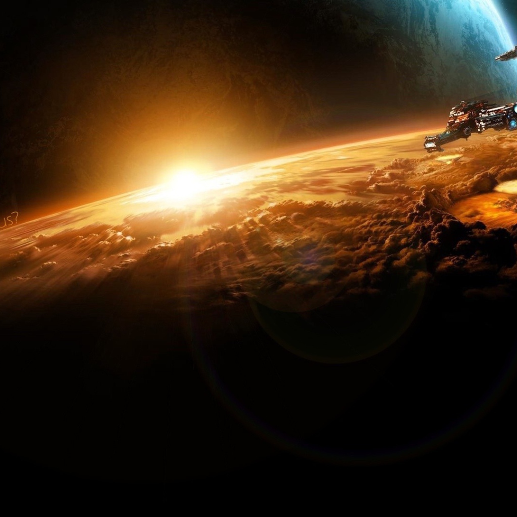 Космические корабли бомбят планету в игре Starcraft II