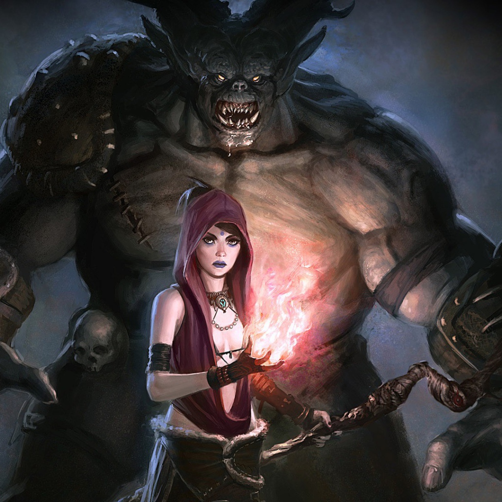 Колдунья с монстром в игре Dragon Age Origins