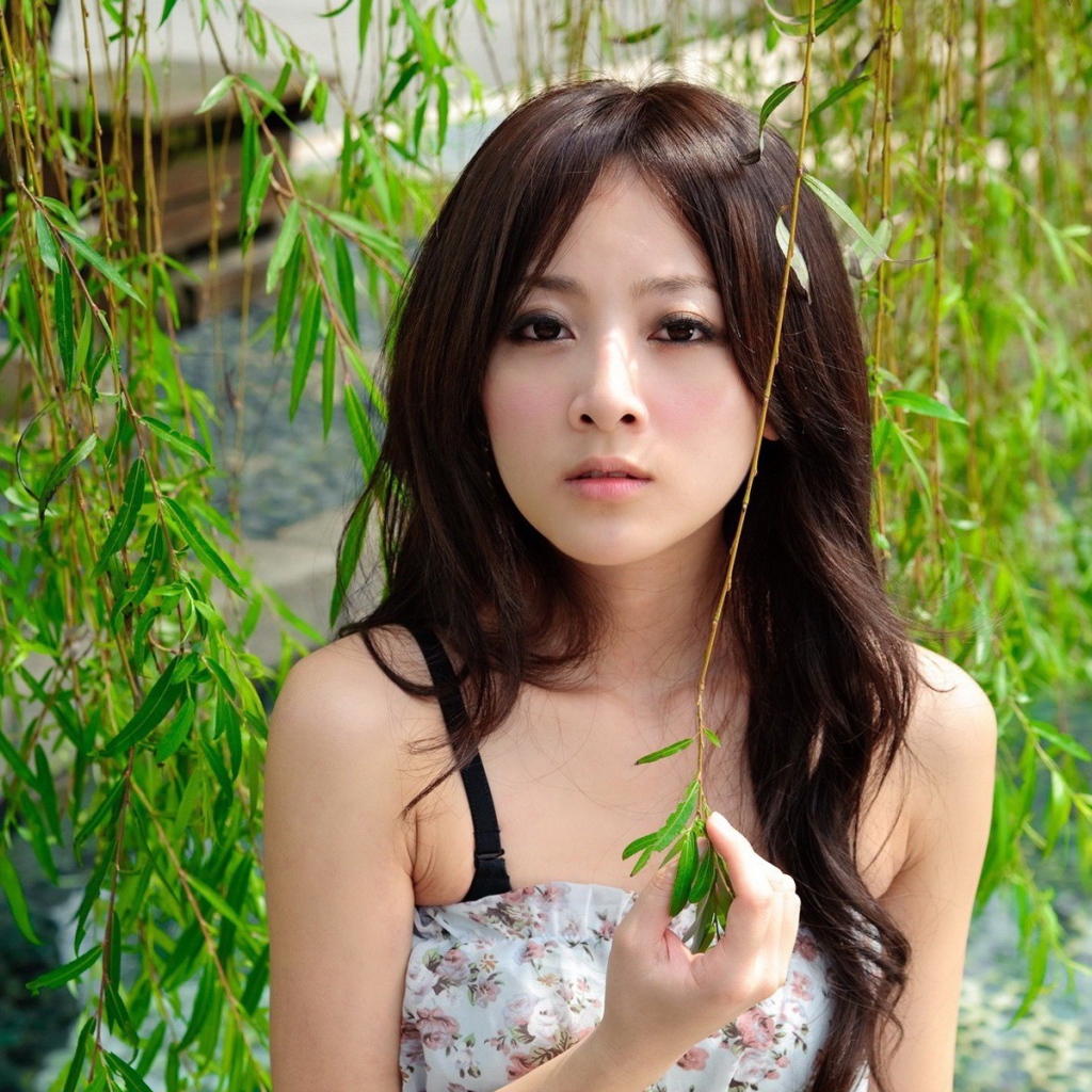 Японская девушка среди ветвей вербы