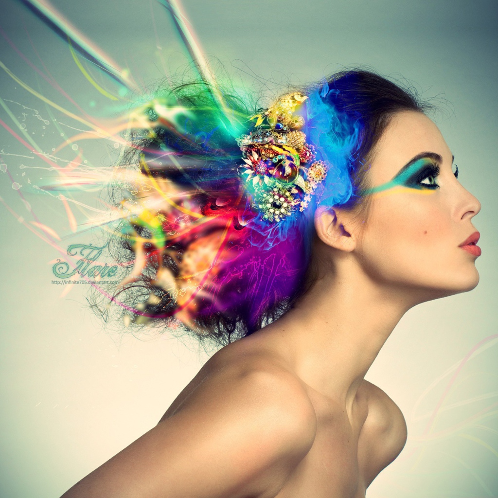 Радуга в волосах у девушки