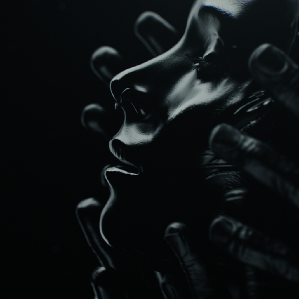 Лицо девушки в черных ладонях