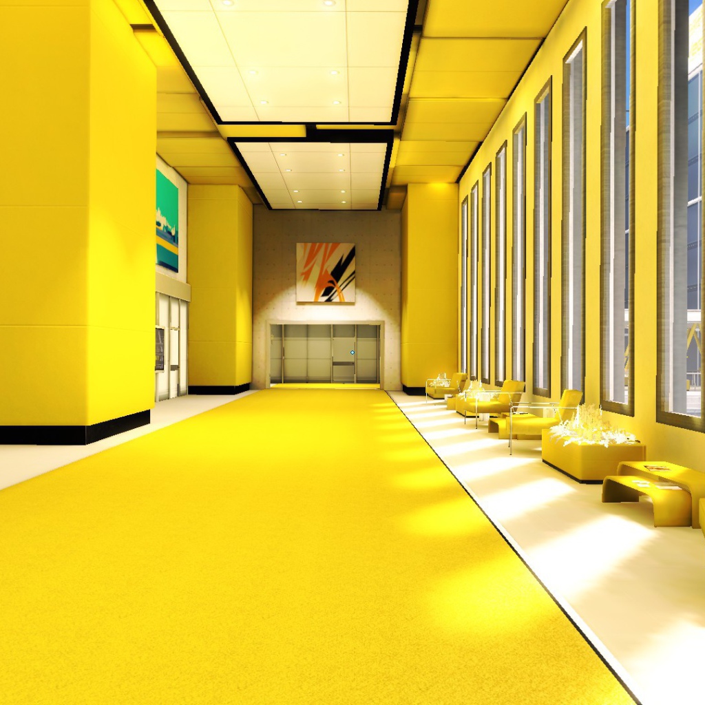 Интерьер галереи в желтом цвете