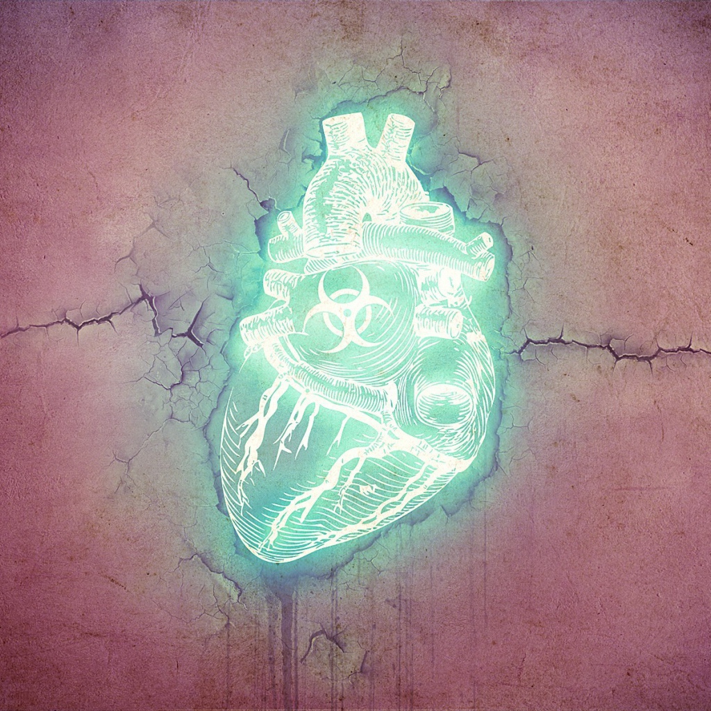 Неоновое сердце в розовом камне