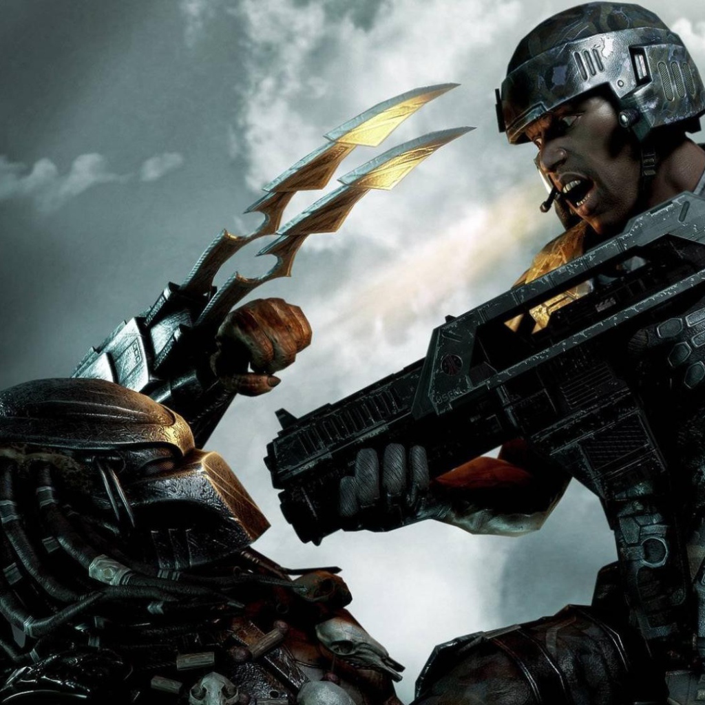 Солдат убивает пришельца из фильма Хищник