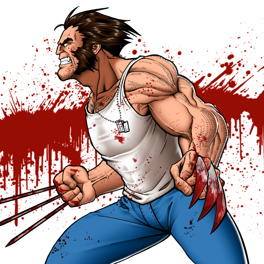 Росомаха на фоне пятен крови, арт