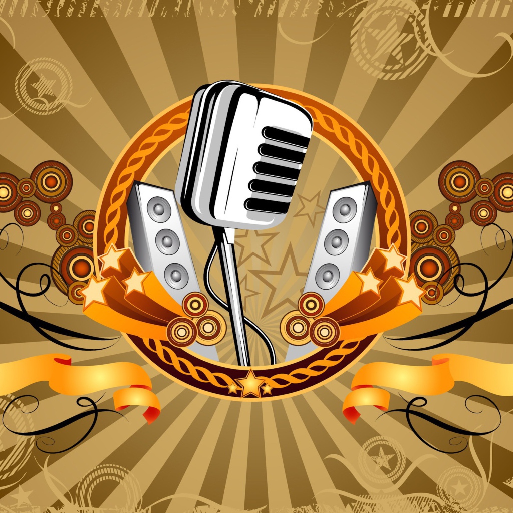 Аудио колонки и студийный микрофон