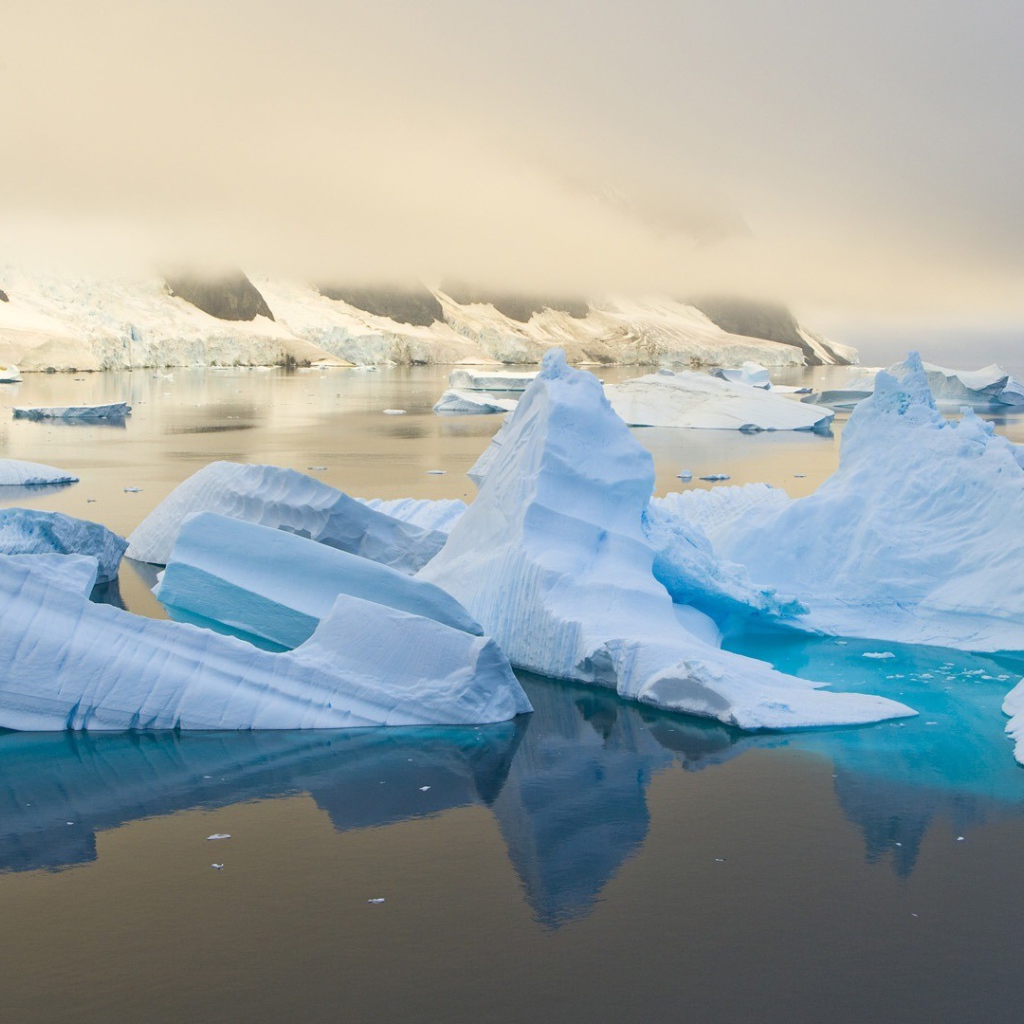 Обломки голубого льда в воде