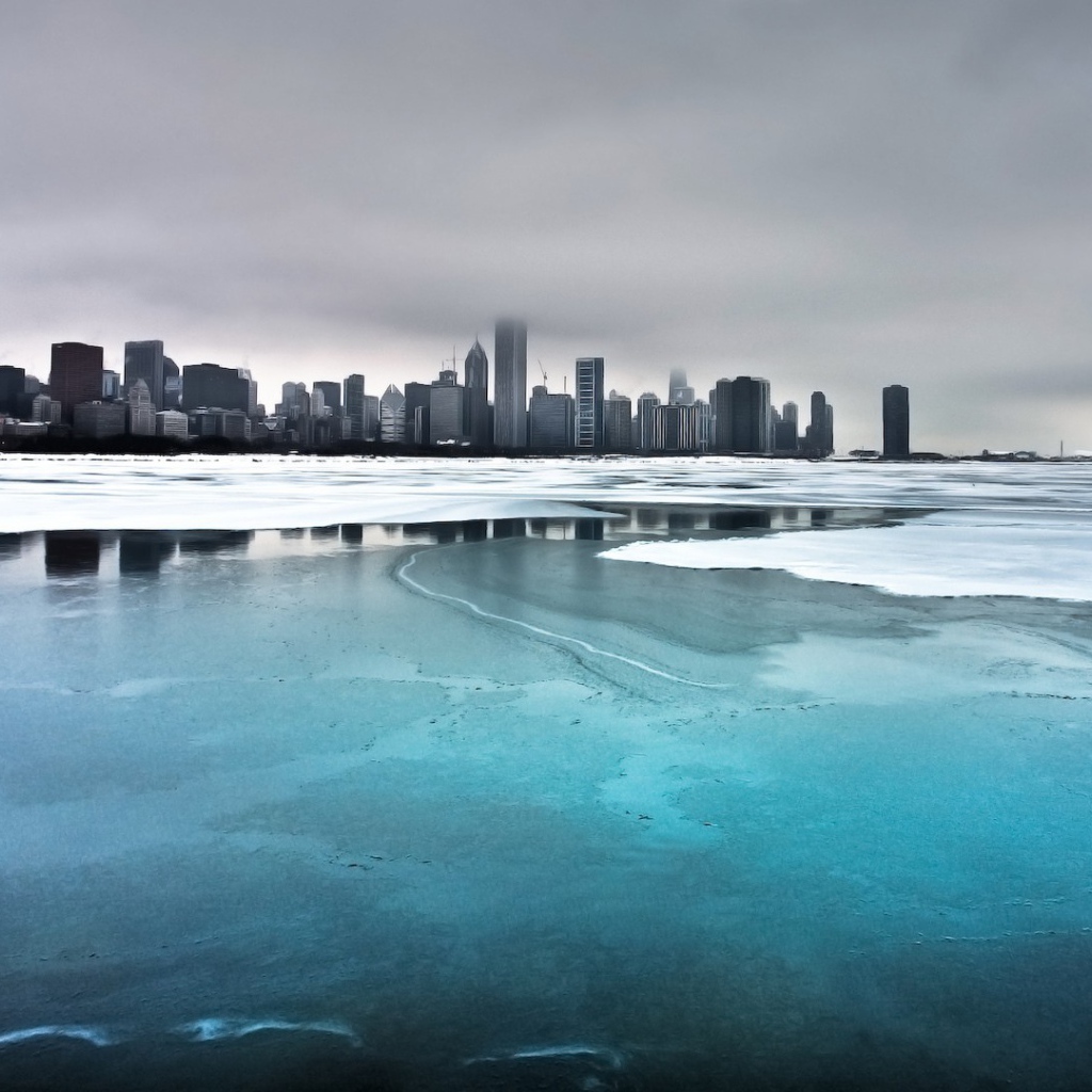 Замерзшее озеро у города