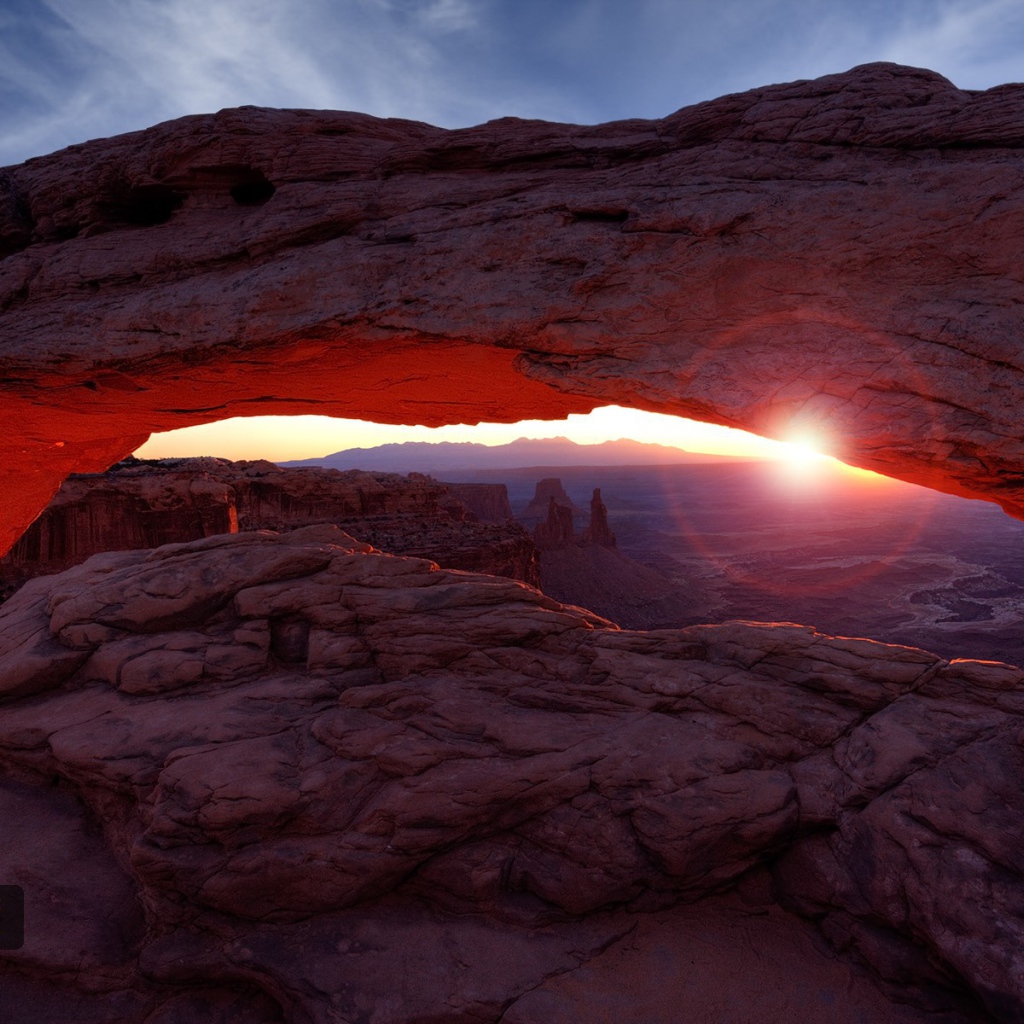 Восход солнца между скал