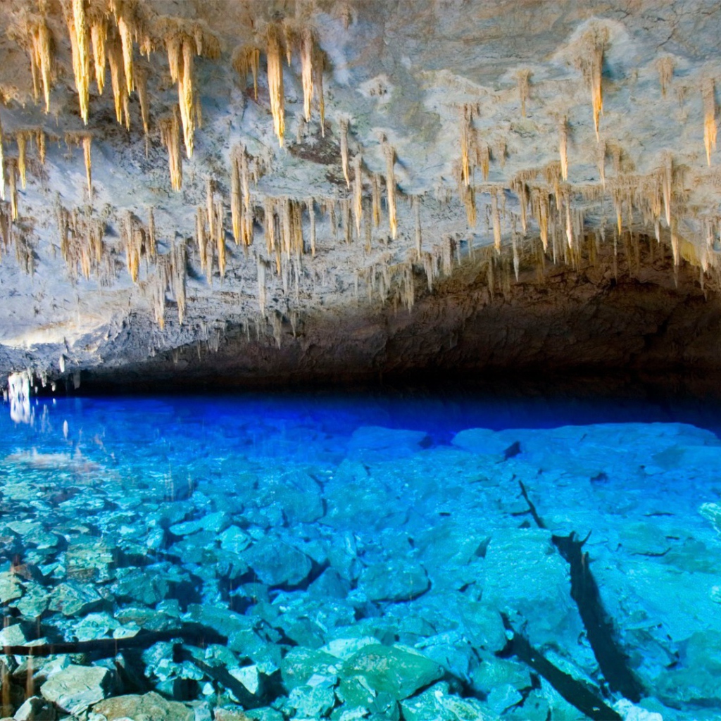 Наросты извести на потолке пещеры