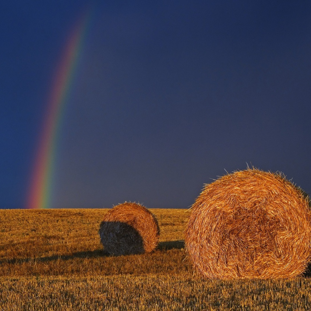 Радуга позади убранного поля