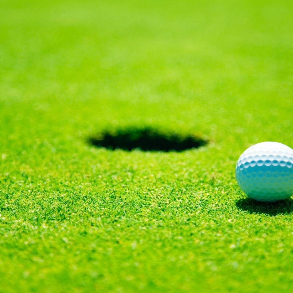 Белый мяч для гольфа у лунки
