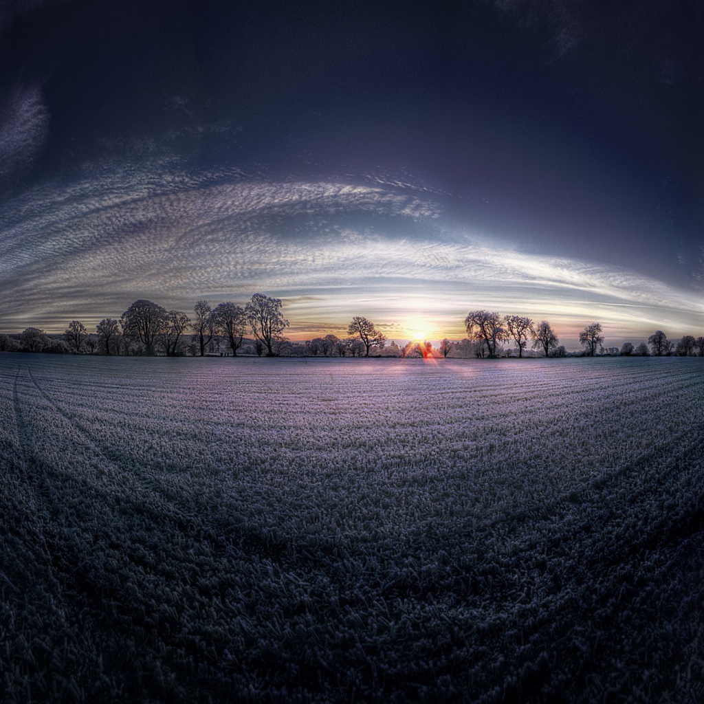 Зимний рассвет, линза рыбий глаз