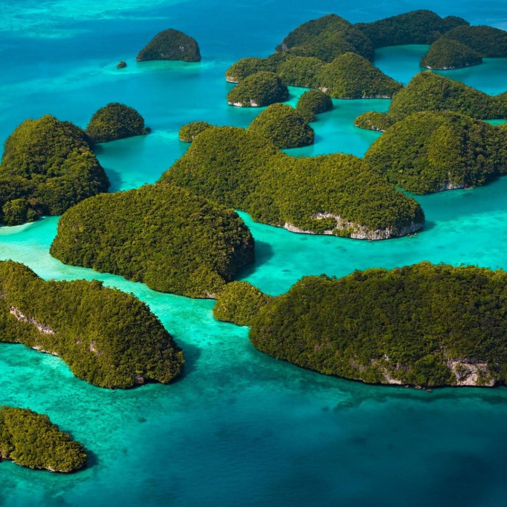 Покрытые лесом острова среди голубой воды