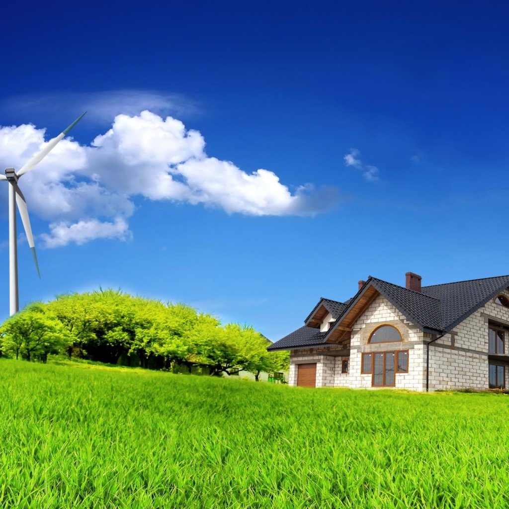 Ветряк у дома в поле
