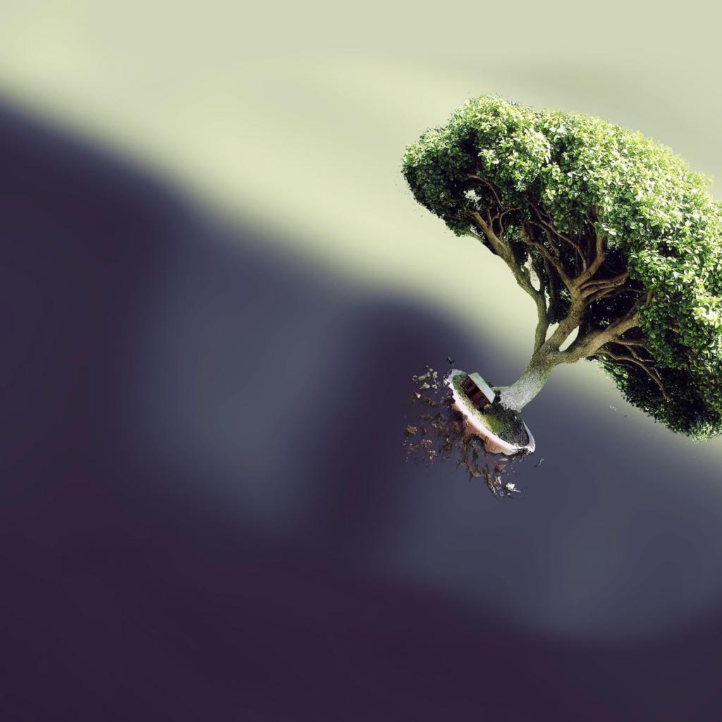 Летающее дерево на темном фоне