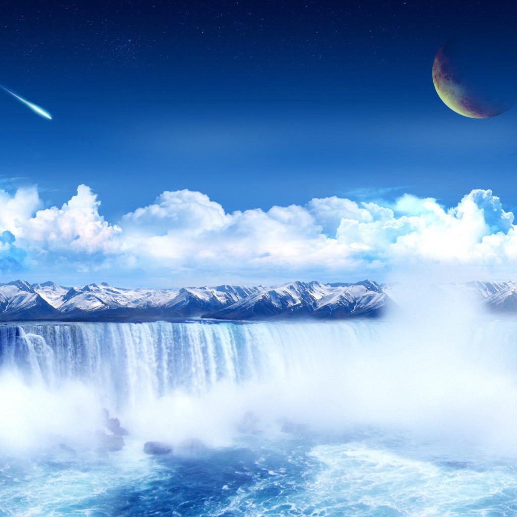 Падения метеорита над водопадом