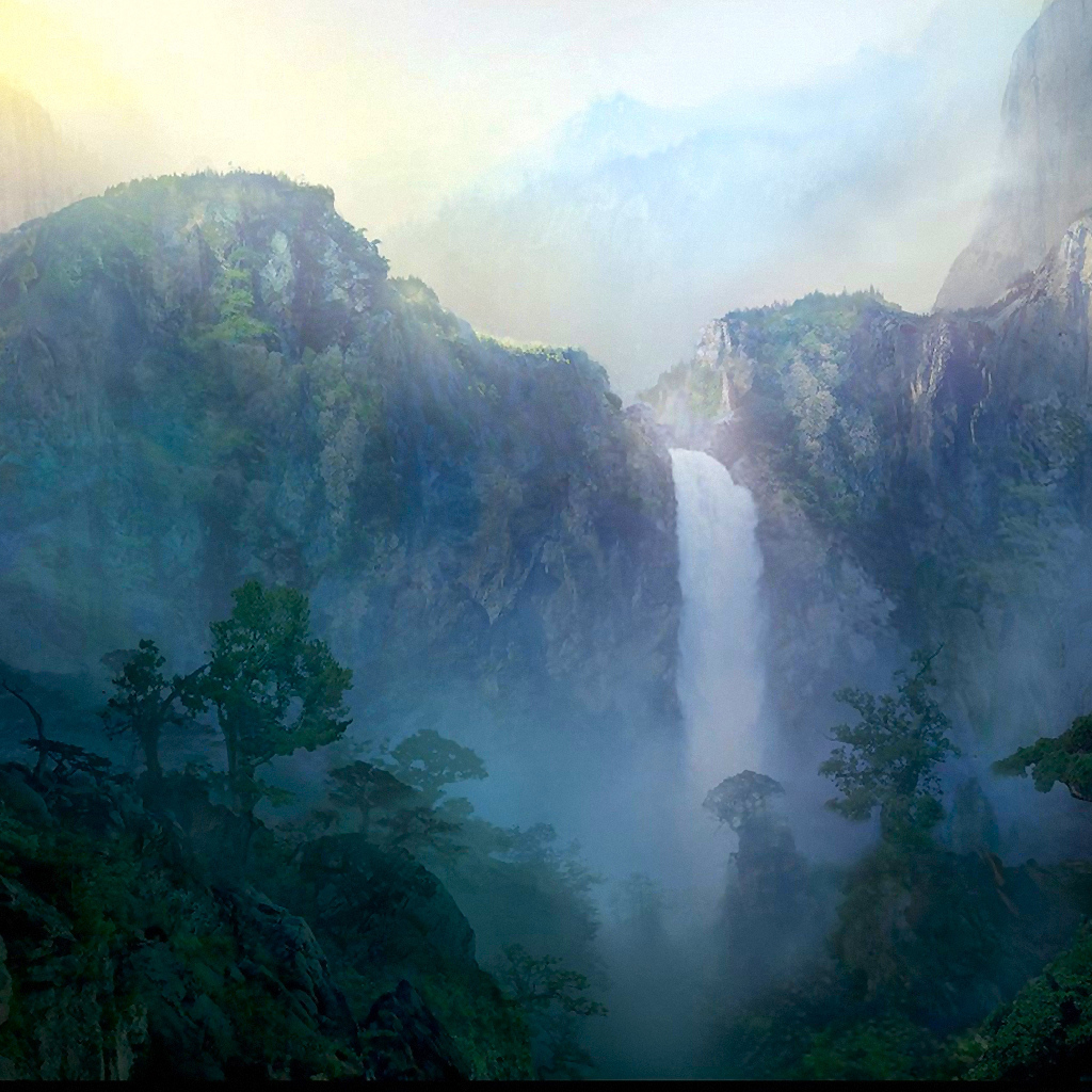 Водопад в ущелье гор