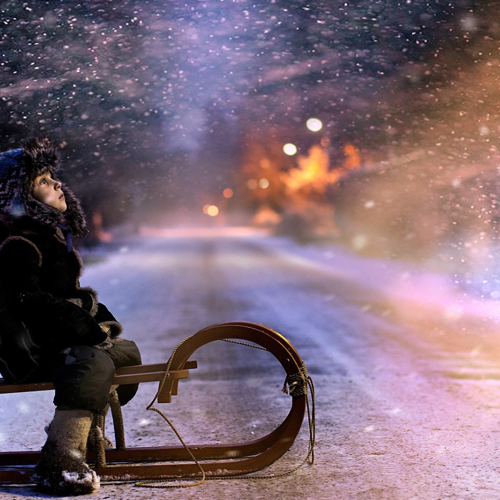 Мальчик катается на санках