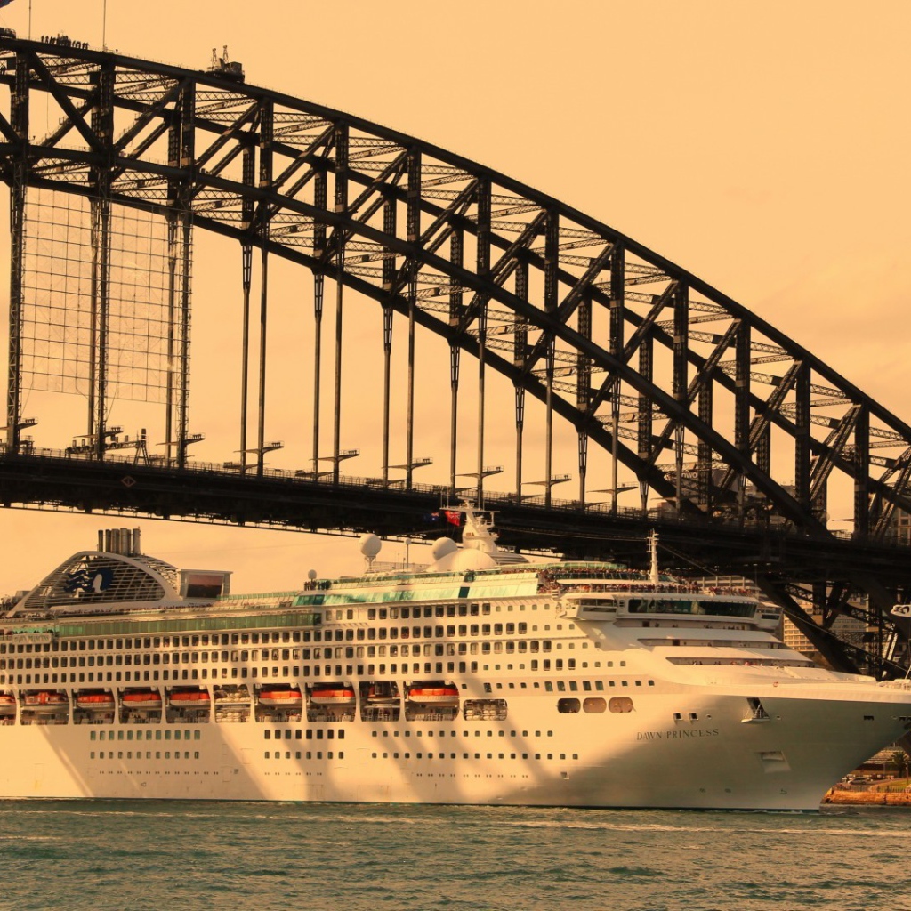 Круизный лайнер под мостом