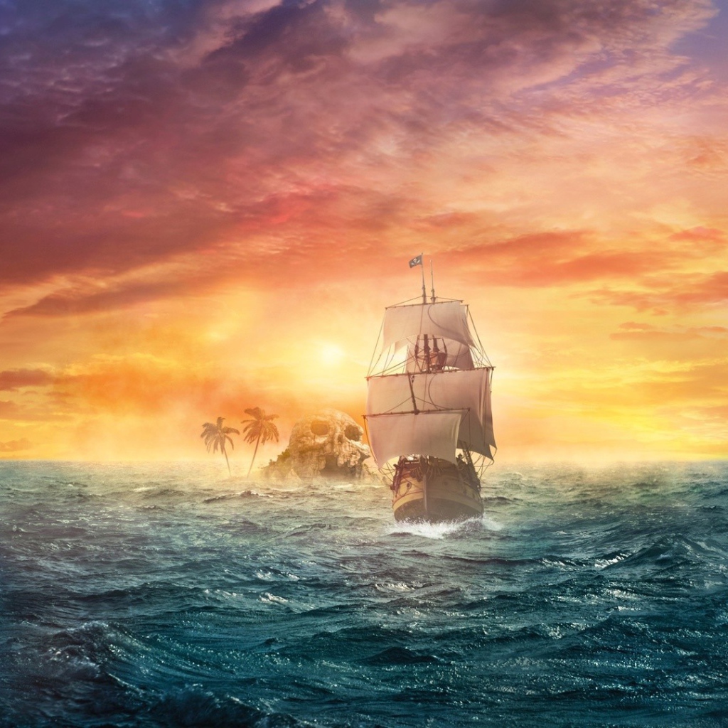 Корабль у скалы в виде черепа